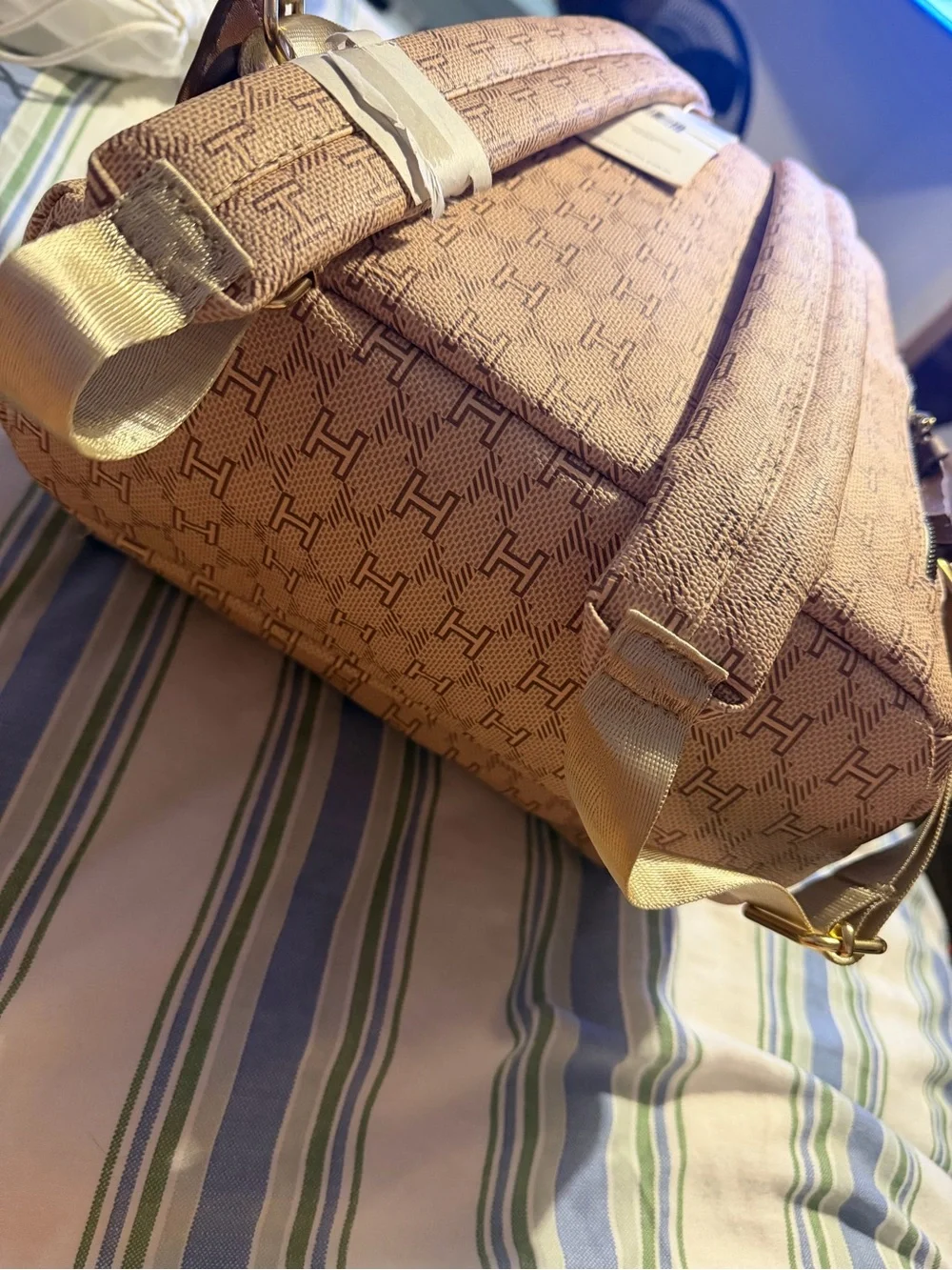 Women's Tan Logo Mini Backpack